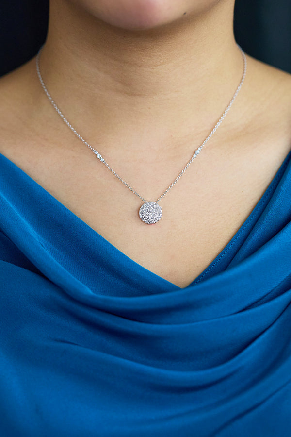 1.14 carat total round-cut diamond disc pendant necklace