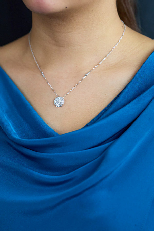 Modern 1.14 carat total round-cut diamond disc pendant necklace