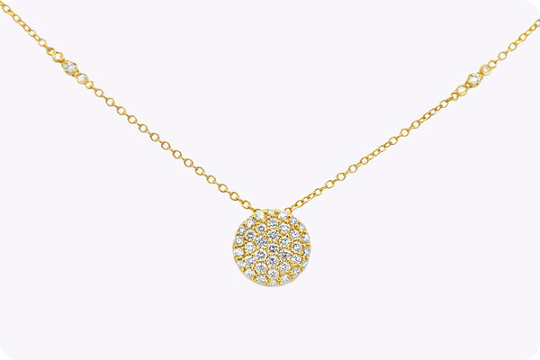 Round Cut Diamond Disc Pendant Necklace