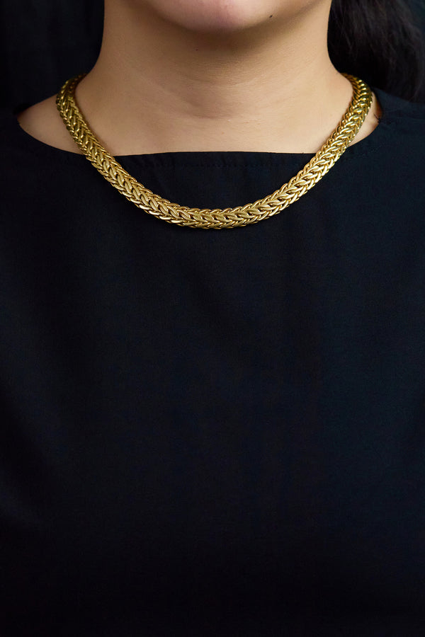 85.97 Grams Wheat Chain Collar Necklace in 18K Yellow Gold