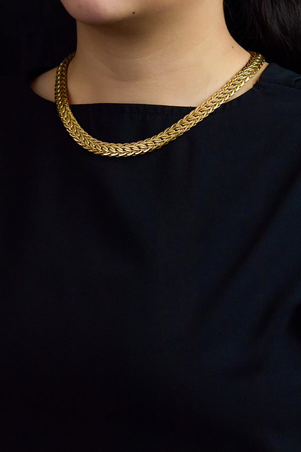 85.97 Grams Wheat Chain Collar Necklace in 18K Yellow Gold
