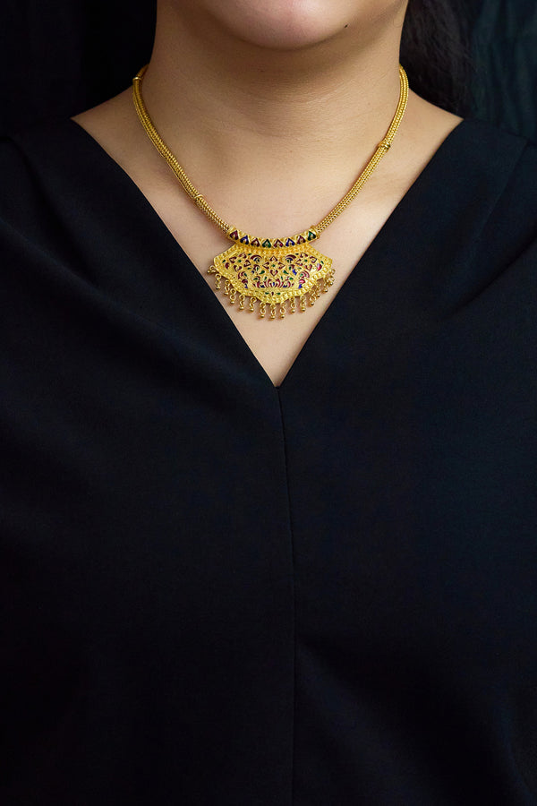 Large Etruscan Revival Pendant Chain Necklace in 22K Yellow Gold