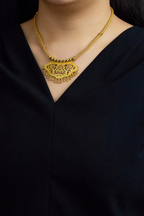 Large Etruscan Revival Pendant Chain Necklace in 22K Yellow Gold