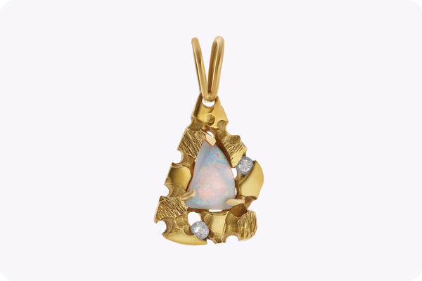 1.50 Carats Triangular Opal & Diamond Pendant in 18K Yellow Gold