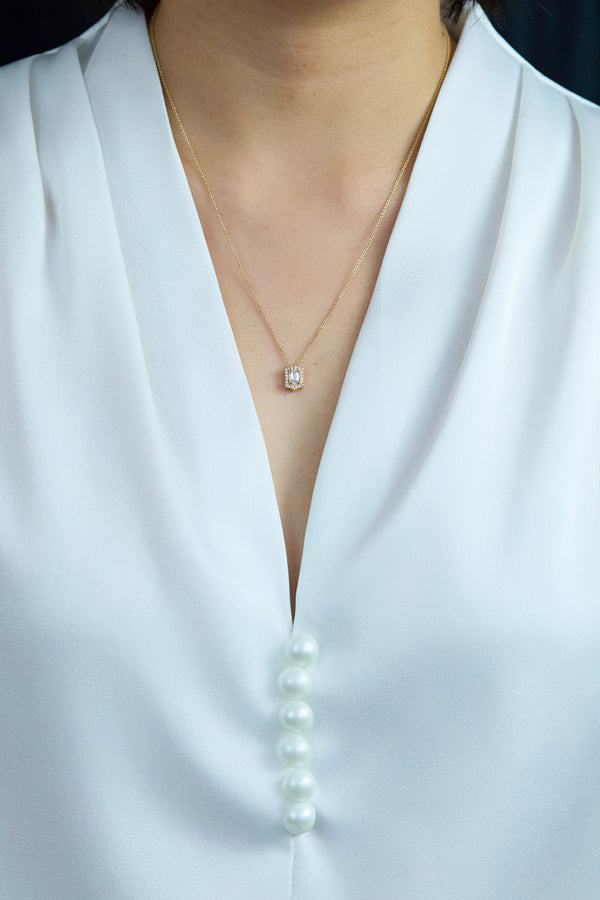 Diamond Elongated Hexagon Pendant Necklace 