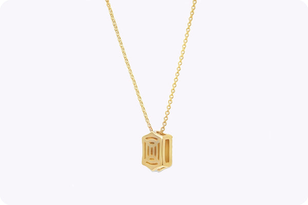 Diamond Elongated Hexagon Pendant Necklace in Yellow Gold