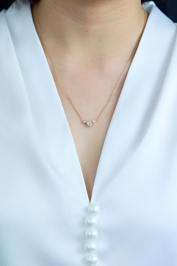 0.52 Carat Mixed-Cut Three-Stone Pendant Necklace in Yellow Gold