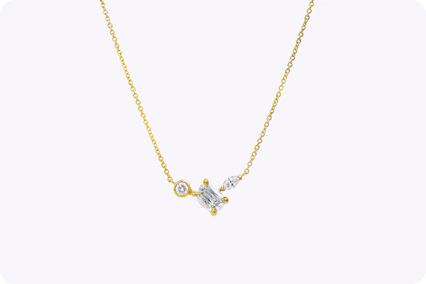 0.52 Carat Mixed-Cut Three-Stone Pendant Necklace in Yellow Gold