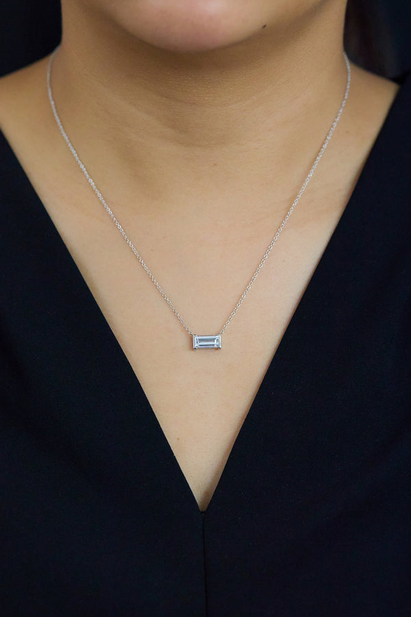  Baguette Diamond Solitaire Pendant Necklace
