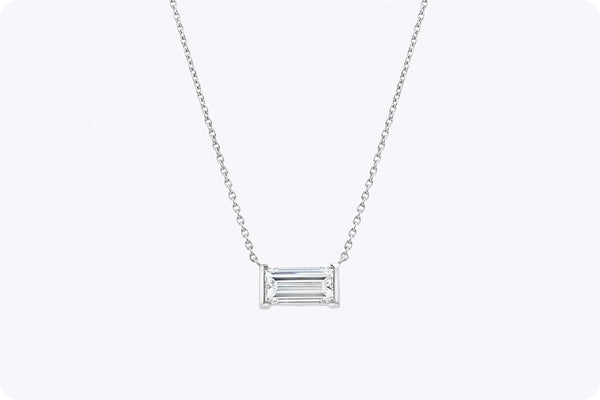 1.70 Carat Baguette Diamond Solitaire Pendant Necklace in Platinum