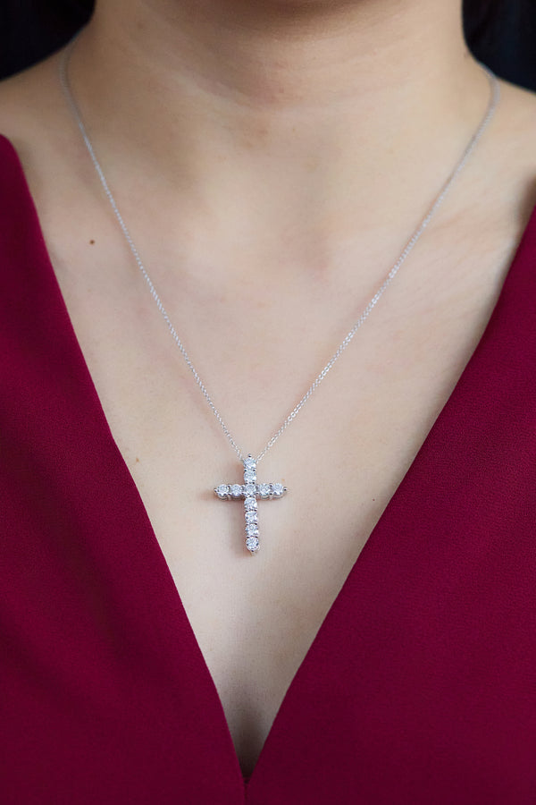 round cut diamond cross pendant necklace