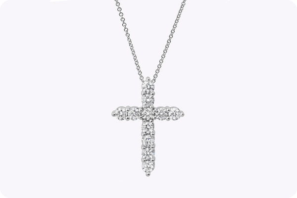 1.60 Carat Round Brilliant Cut Diamond Cross Pendant Necklace in White Gold