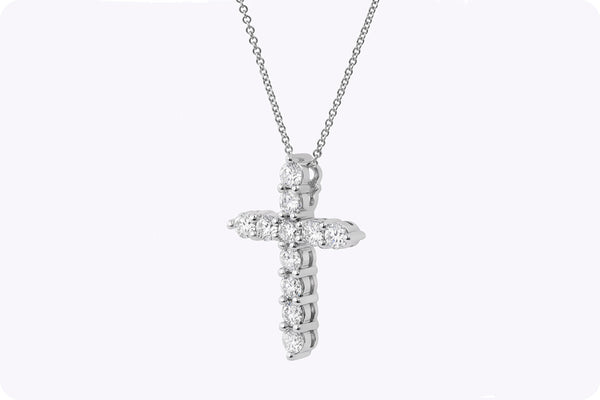 Round Brilliant Cut Diamond Cross Pendant Necklace in White Gold