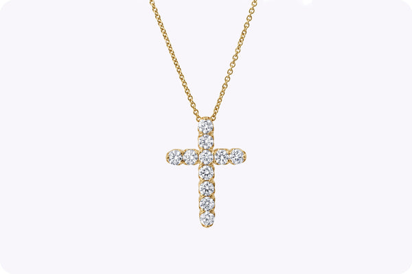 1.56 Carat Round Brilliant Cut Diamond Cross Pendant Necklace in Yellow Gold