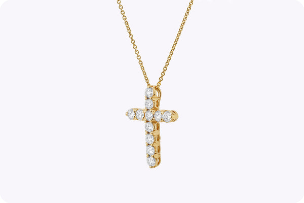 Round Brilliant Cut Diamond Cross Pendant Necklace in Yellow Gold