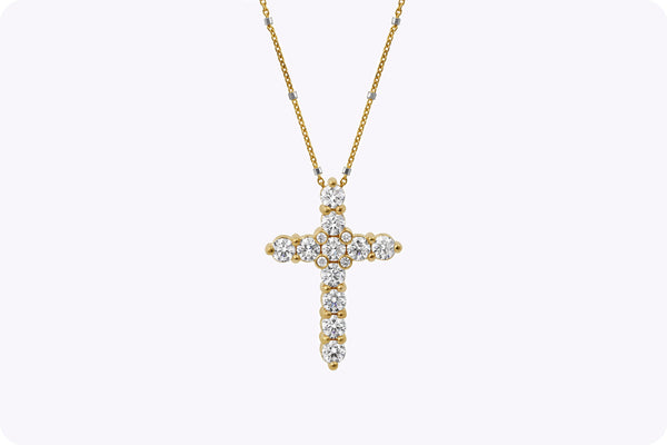 Round Brilliant Cut Diamond Cross Pendant Necklace in Yellow Gold