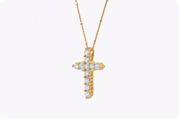Round Brilliant Cut Diamond Cross Pendant Necklace in Yellow Gold
