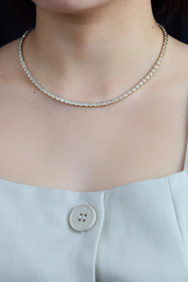 Emerald Cut Diamond Tennis Necklace