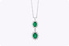 2.89 Carats Total Oval-Cut Emerald & Diamond Halo Drop Necklace in White Gold