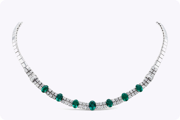 5.66 Carat Total Oval Cut Emerald with Diamonds Necklace