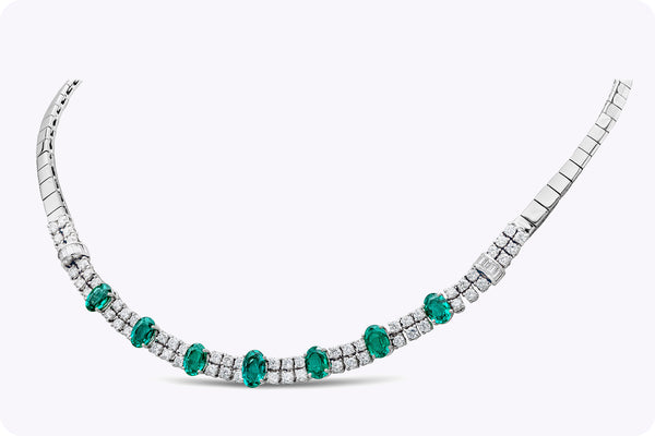 5.66 Carat Total Oval Cut Emerald with Diamonds Necklace