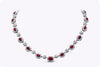 14.01 Carats Total Oval Cut Ruby & Diamond Halo Necklace in White Gold