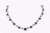 14.01 Carat Total Oval Cut Ruby and Diamonds Halo Necklace in White Gold
