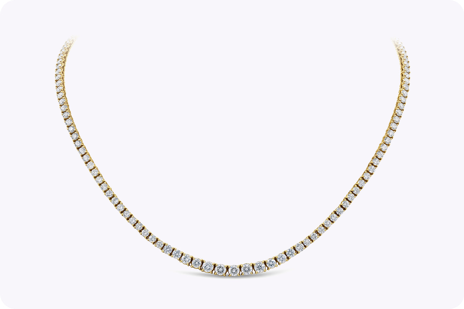 11.58 Carats Total Round Brilliant Cut Diamond Riviera Tennis Necklace in Yellow Gold