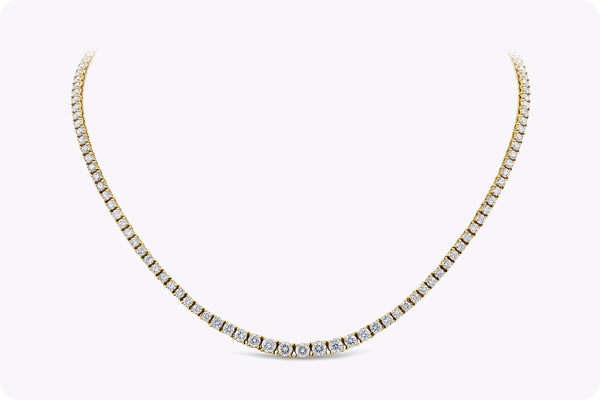 11.58 Carats Total Round Brilliant Cut Diamond Riviera Tennis Necklace in Yellow Gold