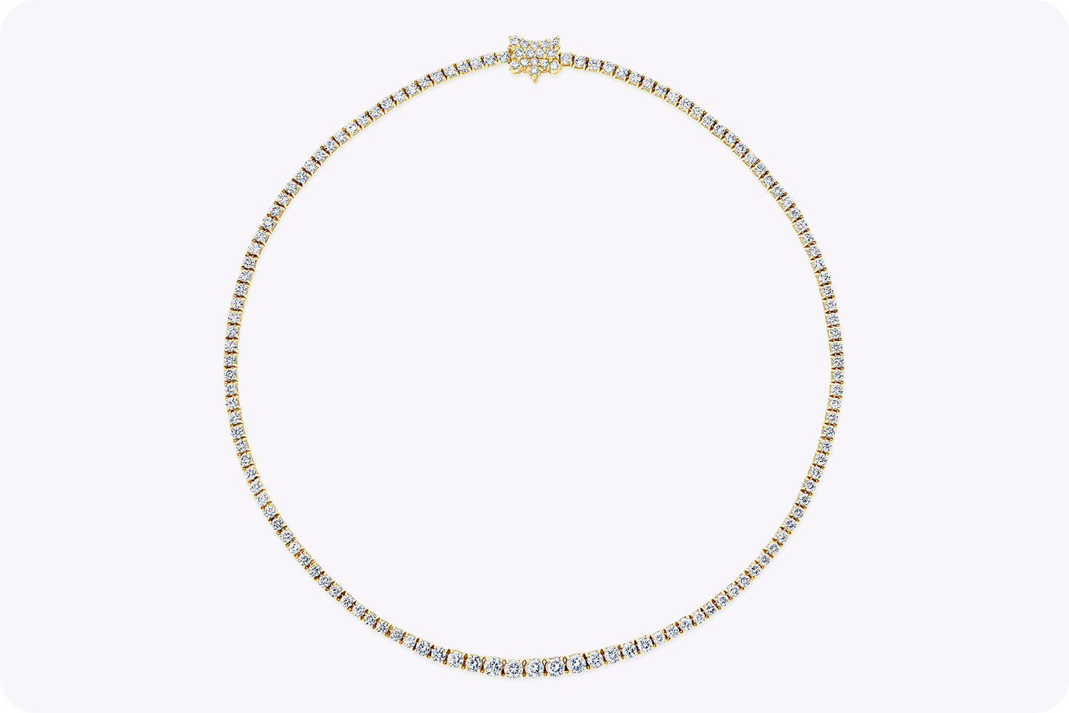 11.58 Carats Total Round Brilliant Cut Diamond Riviera Tennis Necklace in Yellow Gold