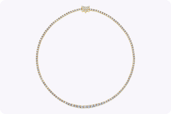 11.58 Carats Total Round Brilliant Cut Diamond Riviera Tennis Necklace in Yellow Gold