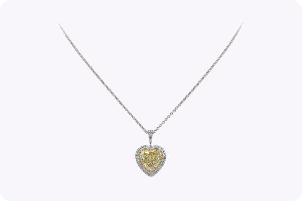 GIA Certified 8.05 Carats Heart Shape Yellow Diamond Halo Pendant Necklace in Two-Tone Gold