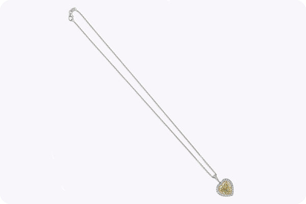 GIA Certified 8.05 Carats Heart Shape Yellow Diamond Halo Pendant Necklace in Two-Tone Gold