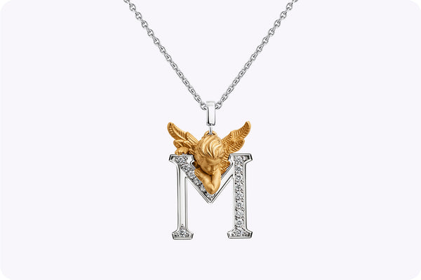 Carrera y Carrera "MY ANGEL" M Pendant 0.14 Carat Round Diamond Necklace in Two-Tone Gold