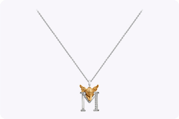 Carrera y Carrera "MY ANGEL" M Pendant 0.14 Carat Round Diamond Necklace in Two-Tone Gold