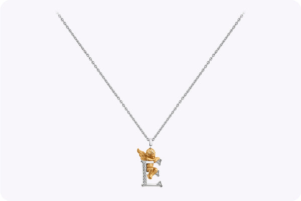 Carrera y Carrera "MY ANGEL" E Pendant 0.10 Carat Round Diamond Necklace in Two-Tone Gold