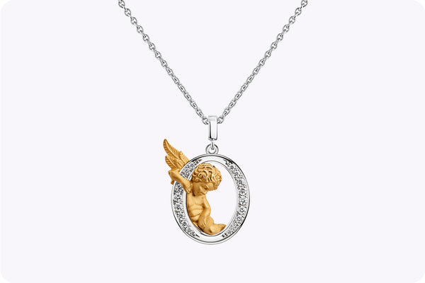 Carrera y Carrera "MY ANGEL" O Pendant 0.14 Carat Round Diamond Necklace in Two-Tone Gold