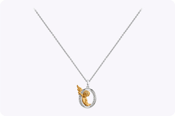 Carrera y Carrera "MY ANGEL" O Pendant 0.14 Carat Round Diamond Necklace in Two-Tone Gold