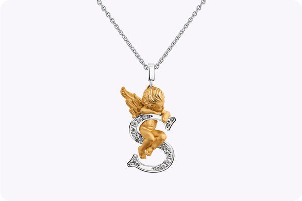 Carrera y Carrera "MY ANGEL" S Pendant 0.11 Carat Round Diamond Necklace in Two-Tone Gold