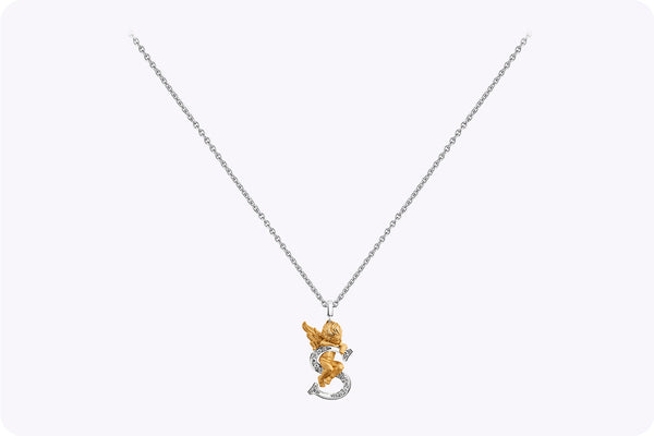 Carrera y Carrera "MY ANGEL" S Pendant 0.11 Carat Round Diamond Necklace in Two-Tone Gold