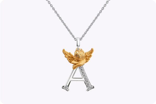 Carrera y Carrera "MY ANGEL" A Pendant 0.08 Carat Round Diamond Necklace in Two-Tone Gold