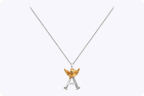 Carrera y Carrera "MY ANGEL" A Pendant 0.08 Carat Round Diamond Necklace in Two-Tone Gold