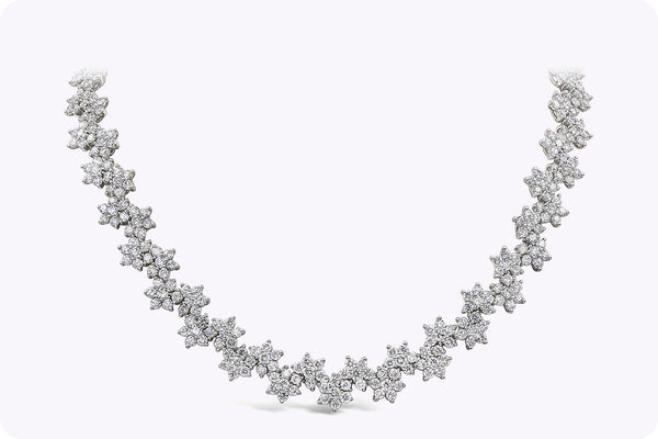 36.07 Carats Total Round Brilliant Cut Diamond Floral Necklace in White Gold