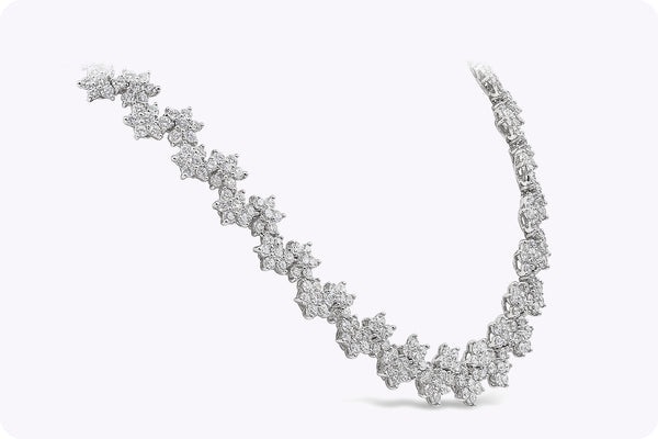 36.07 Carats Total Round Brilliant Cut Diamond Floral Necklace in White Gold