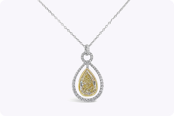 GIA Certified 5.25 Carats Pear Shape Yellow Diamond Pendant Necklace in Yellow Gold & Platinum