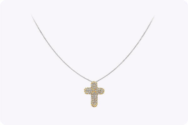 1.70 Carats Total Round Brilliant Diamond Cross Pendant Necklace in Two-Tone Gold