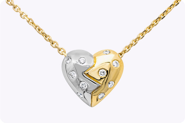 0.50 Carat Total Round Brilliant Diamond Heart Pendant Necklace in Two-Tone Gold