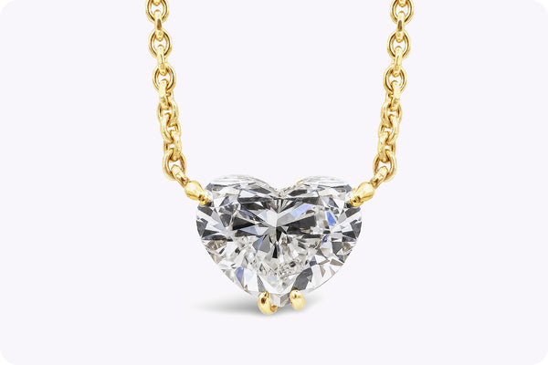 GIA Certified 1.52 Carats Heart Shape Diamond Solitaire Pendant Necklace in Yellow Gold