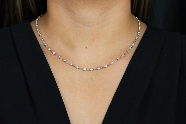 2.33 Carats Total Round Brilliant Cut Diamonds By the Yard Necklace in White Gold