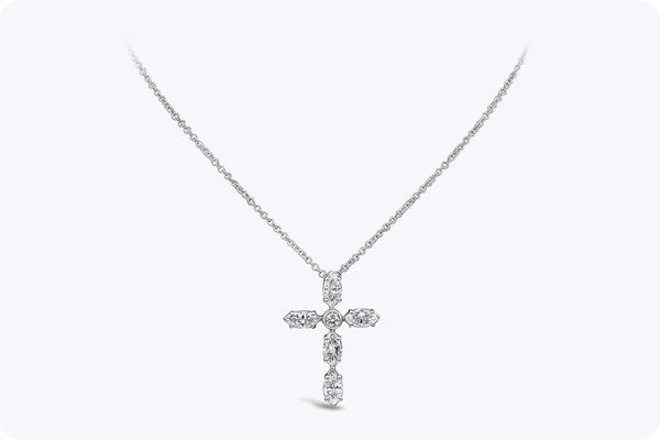 1.77 Carats Total Marquise Cut Diamond Cross Pendant Necklace in White Gold